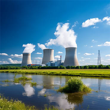 Elektrownia atomowa obiektem przemysłowym do wytwarzania energii, umiejscowiona z dala od skupisk ludzi i blisko źródła wody.